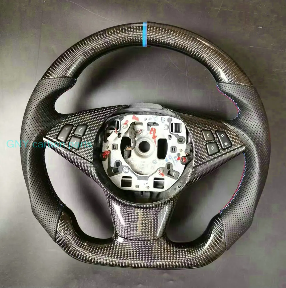 100% Real Carbon Fiber Leather Car Steering Wheel For BMW E60 E61 E62 E63 E64 5 Series 6 Series