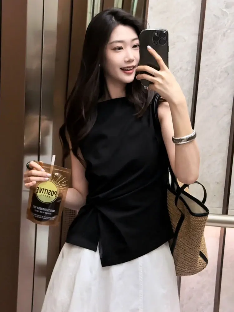 

Женская облегающая футболка Svel с вырезом на талии и асимметричным дизайном, корейский повседневный удобный дышащий летний топ