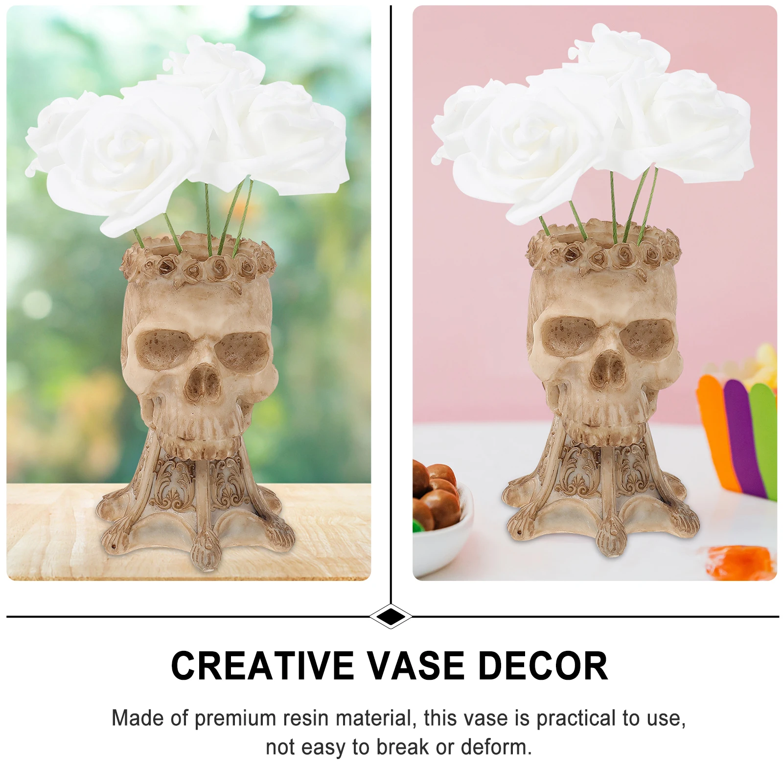 

1Pcs Resin Skull Vase Vintage Creative Decorative Flower Arrangement Home Office Desktop Vase Halloween Decoration