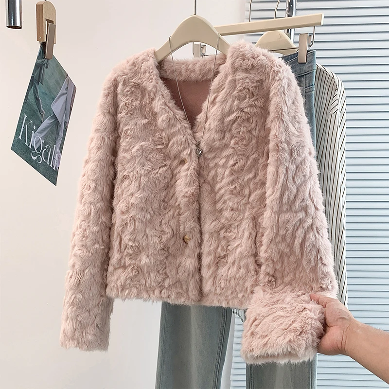 Elegant Fashionable Simple Leather Fur Integrated Outerwear Gentle  Quality Top Women's Loose Fit Winter Nylon Coat