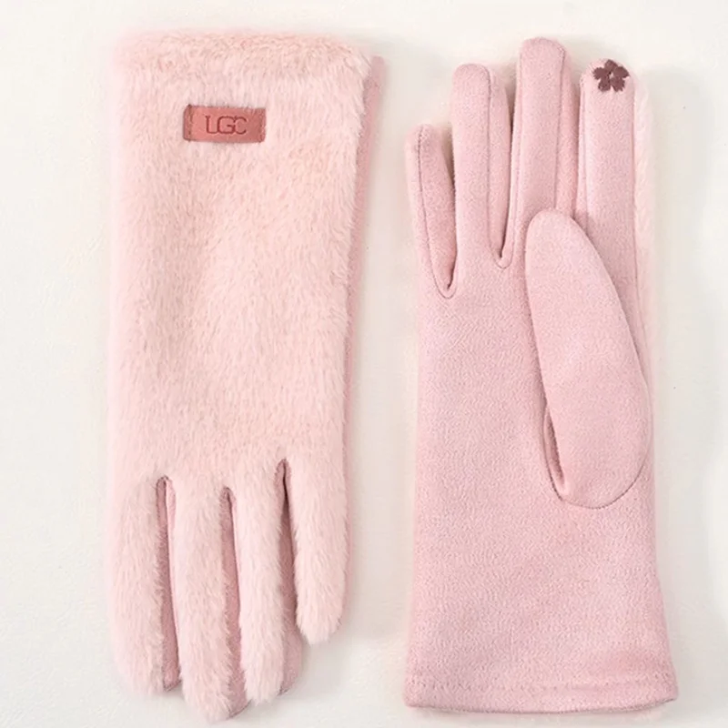 الجلد المدبوغ تقليد قفازات فرو المنك للنساء الشتاء قفازات شاشة لمس في الهواء الطلق الحرارية اصطف قفازات ركوب الدراجات الدافئة فو الفراء القفازات