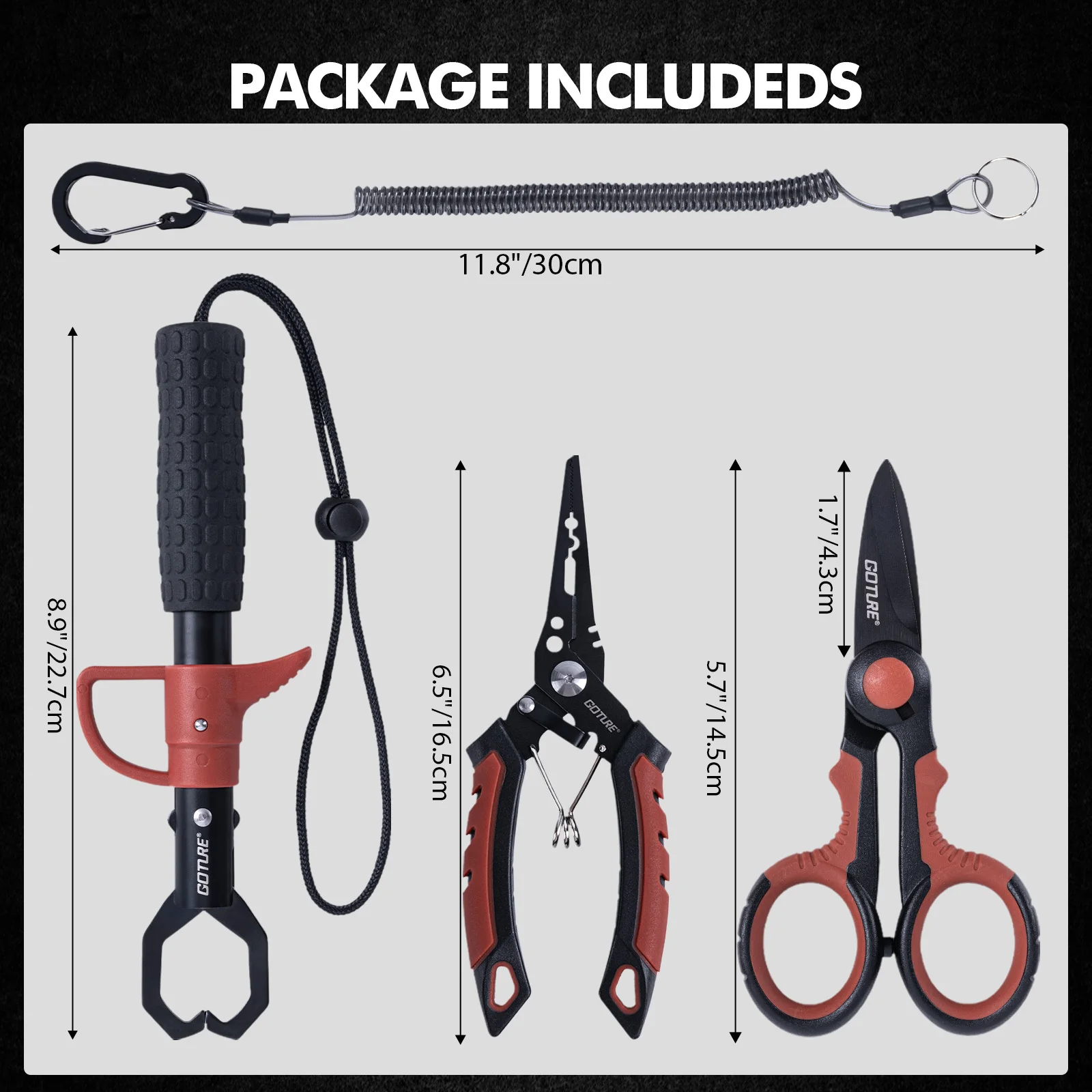 Goture Fishing Tools Combo Multipack Pliers Lip Gripper Hook Remover Scissors Sharpener Scale Lanyards Angler Gift Set