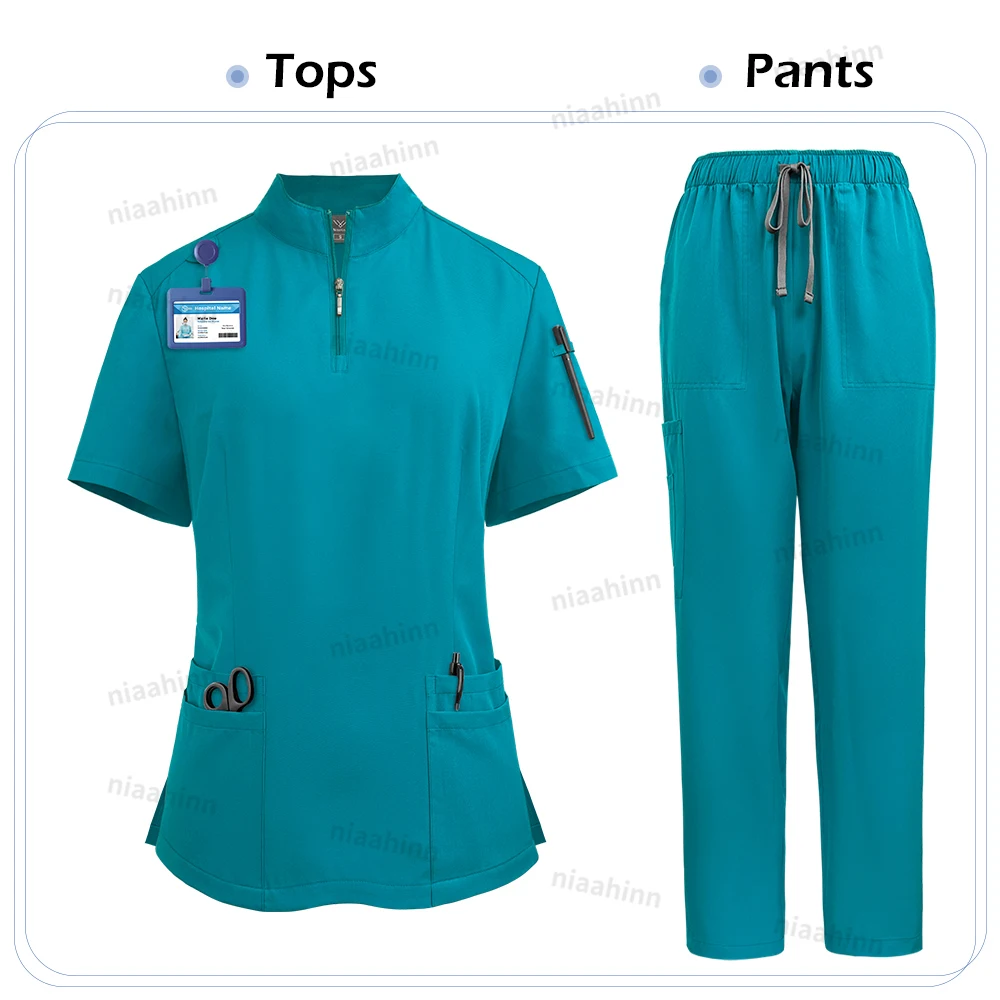 Niaahinn Scrub OP-Uniformen, medizinische Kleidung für Frauen, heißer Verkauf, mehrfarbig, Veterinärmedizin, Haustier, Krankenhaus, Zahnklinik, Arbeitskleidung – Detail 15
