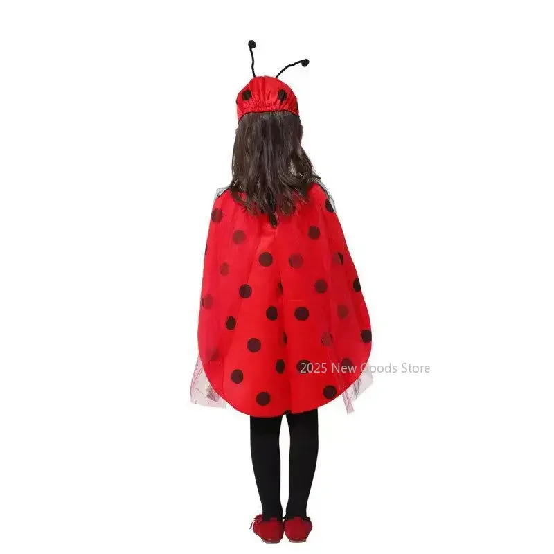 

Halloween Children Girls Red Ladybug Ladybird Cloak Antenna Hat Clothing Party for kids Cosplay Halloween Costume