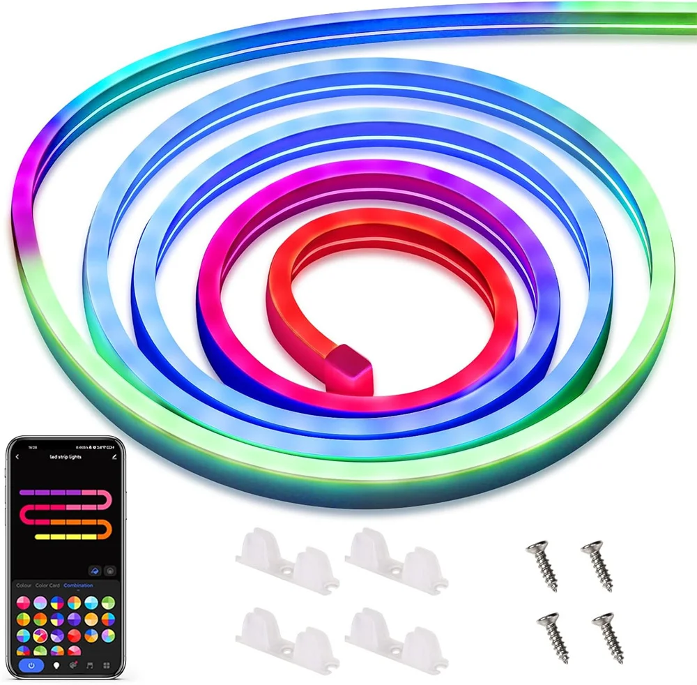 5V Flexible Light Strip USB RGBIC Dreamcolor Chasing Strip RGBIC Neon Rope Light Bluetooth Neon LED Strip Lights with Music Sync