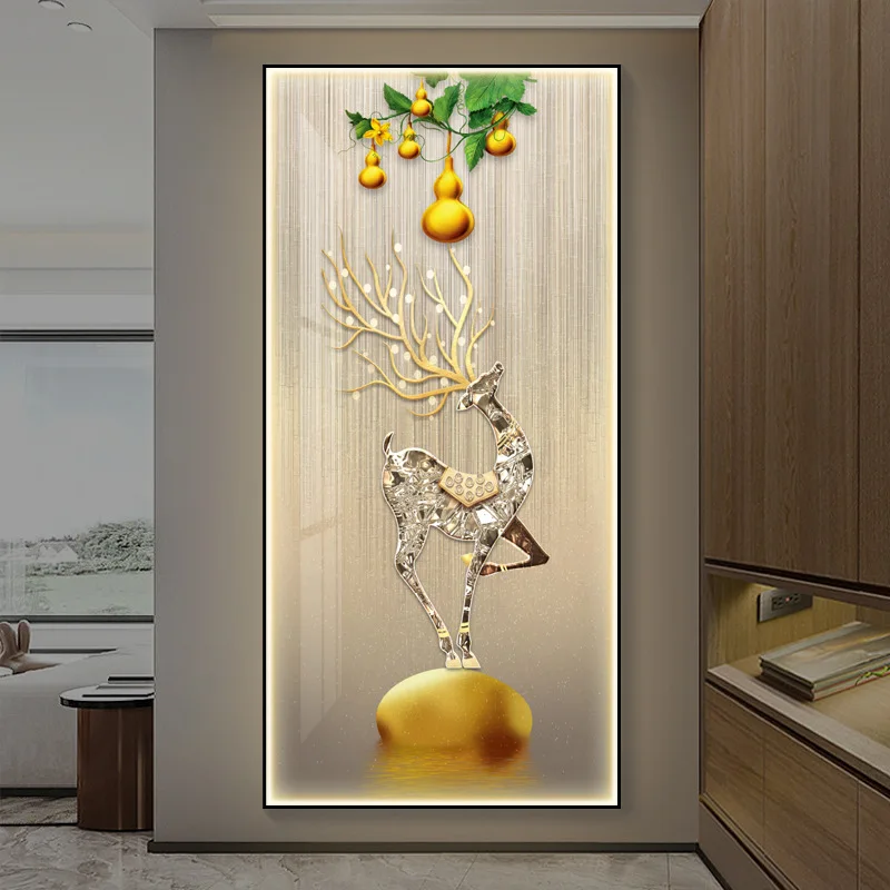 

Entry entrance decorative painting Lucky Elk LED lighting painting Corridor aisle luminous vertical version hanging painting