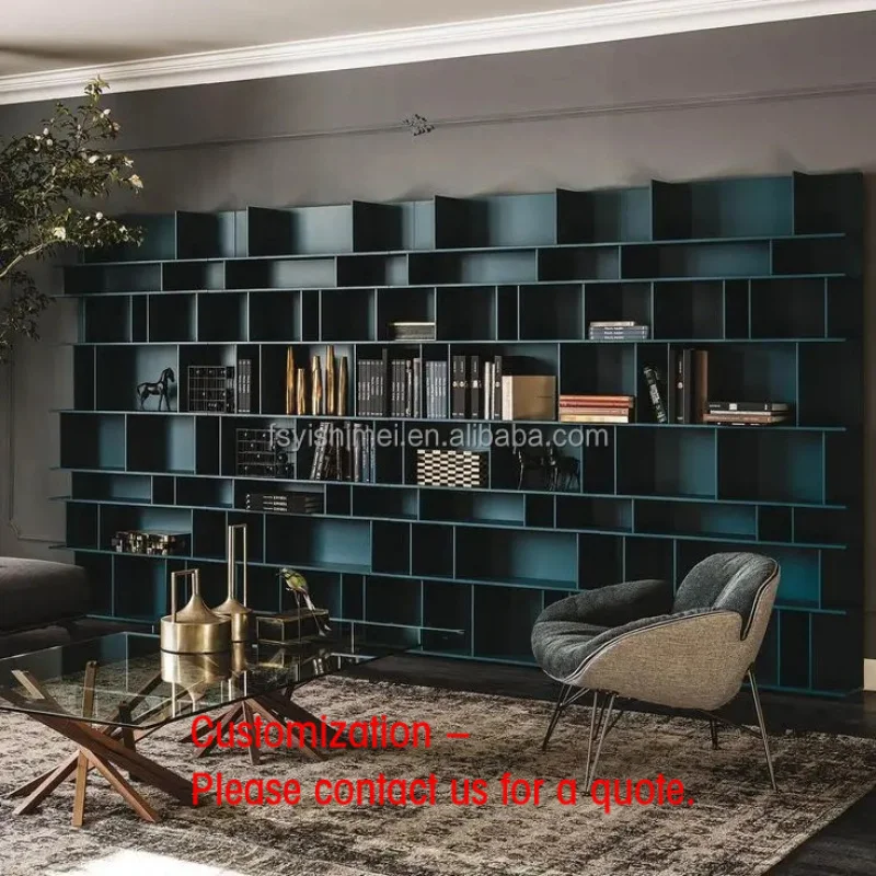 custom.Modern Minimalist Luxury Custom Metal Aluminum Floor to Ceiling Book Shelf With Led Light Living Room Office