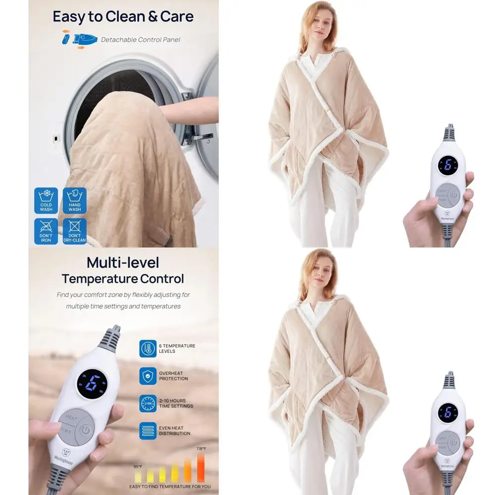 

Heated Throw Blanket with 6 Levels and 2-10 Hour Timer, 50x60 Beige