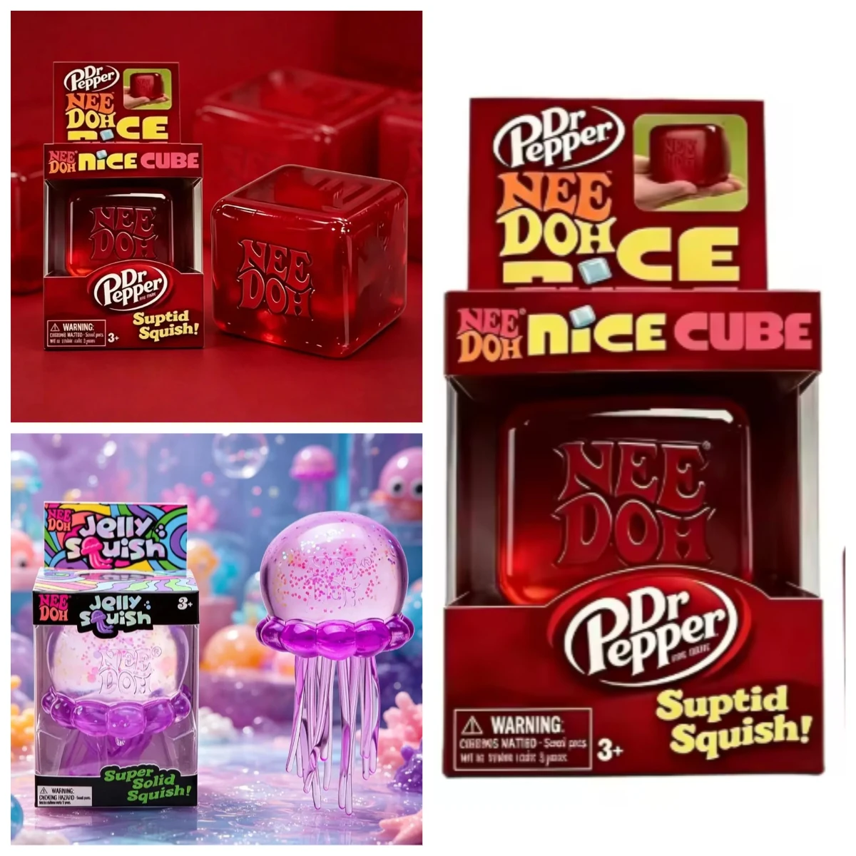 Dr Pepper X NeeDoh Nice Cube, ein weiches, dehnbares, sensorisches Spielzeug zur Stress- und Angstlinderung für Erwachsene und Kinder.