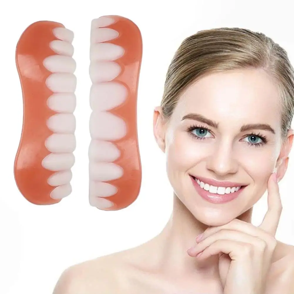 Superior e inferior Capa Silicone Dentadura Cosmética, Simulação de Beleza, Produtos Care Tool, Silicone Dental Braces, T6Z7, 2pcs