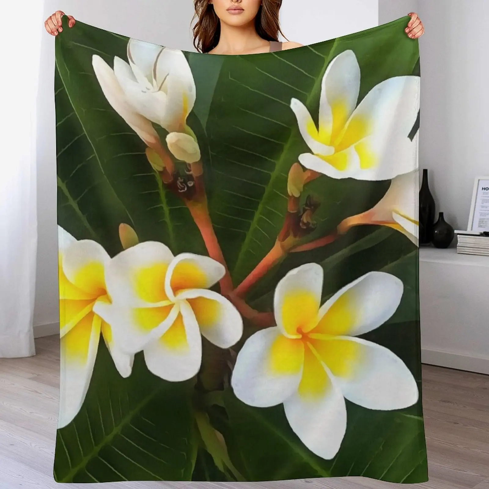 Frangipani Blossom Cluster Artistic Style Throw Blanket Extra Large Throw Flannels Moving Blankets