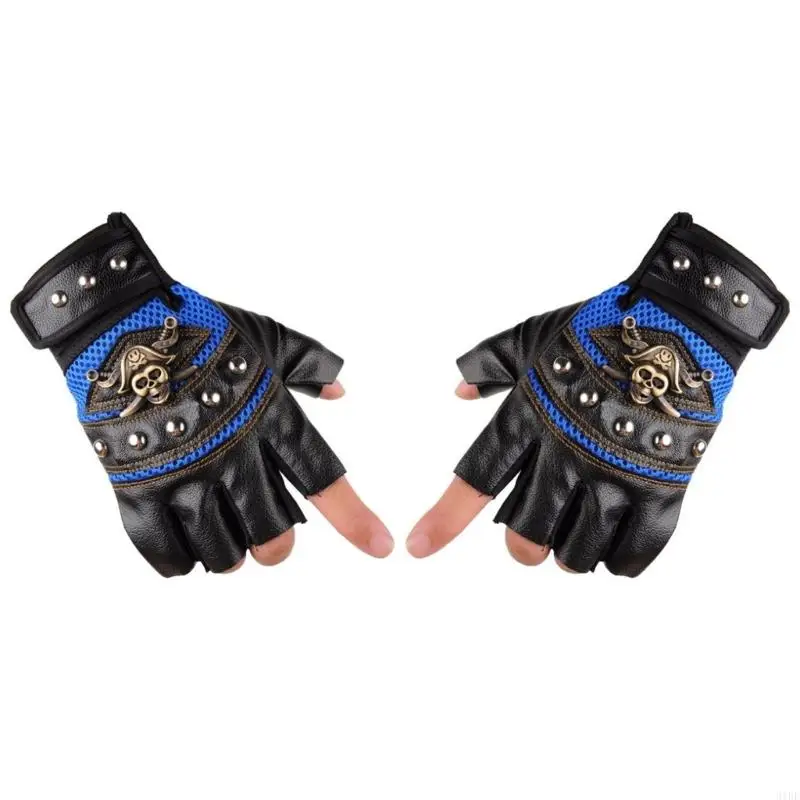 31BF Cycling Gloves Half Finger with Skull Studded Summer Hip-Hop Rock and Roll