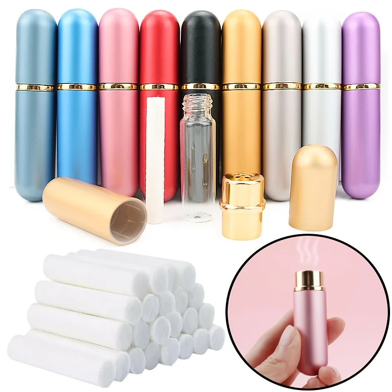 

5pcs/set Aluminum Inhaler Stick Blank Nasal Inhaler Tube with Cotton Wicks Portable Empty Nasal Inhaler for Essential Oil