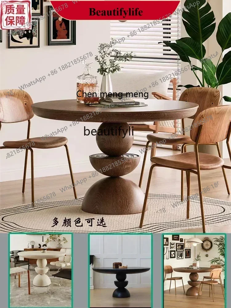 

Solid wood French retro round dining table negotiation table advanced wind household small apartment light luxury medium