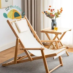 DZ Outdoor Beach Folding Chair Solid Wood Foldable Leisure Chair Adult Chair Napping Chair Reclining Chair Canvas Balcony Chair