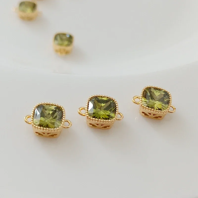 

14K Copper-clad Gold Double Pendant Set with Lemon Green Zircon Link, Fashionable and Trendy Diy Handcrafted Jewelry Accessory