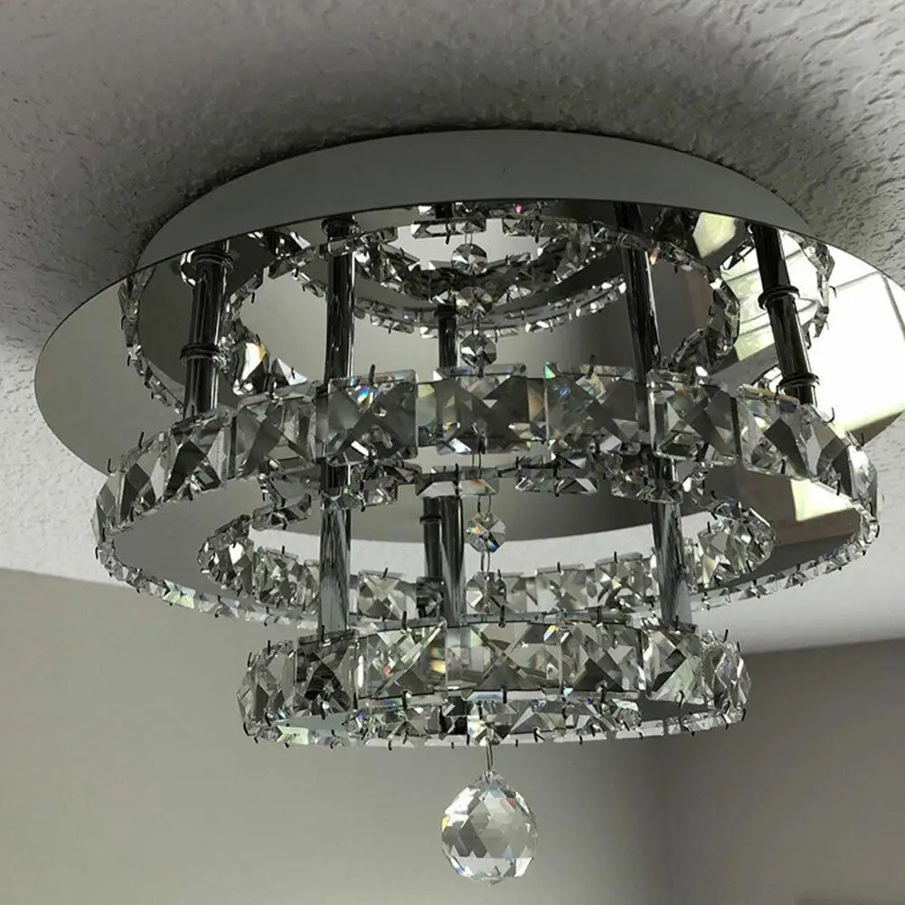 36W Modern LED Clear Crystal Chandelier Round Ceiling Light Flush Mount Pendant Lighting Fixture