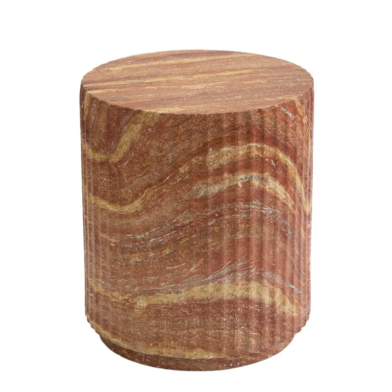 Wabi-sabi wind imitation red travertine sofa side table, guest house living room art round coffee table side cabinet