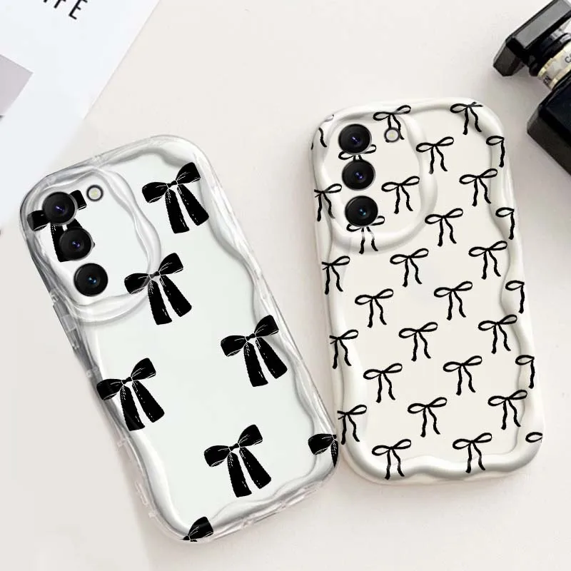 

Bow Pink Black Bowknot For Samsung S25 S24 S23 S22 S21 S20 A04 A05s A05 A06 Ultra Plus FE 5G Wave Oil Phone Case