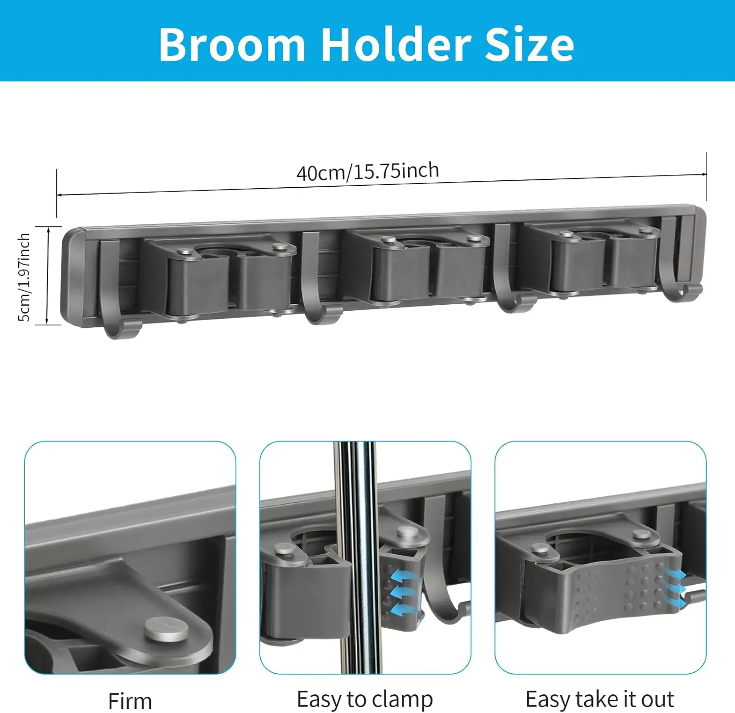 Mop and Broom Organizer Mop Holder Rack Mop Holder Wall Mounted Strong Broom Mop Holder Self With 5 Hooks Organizers Hang Broom - view 2