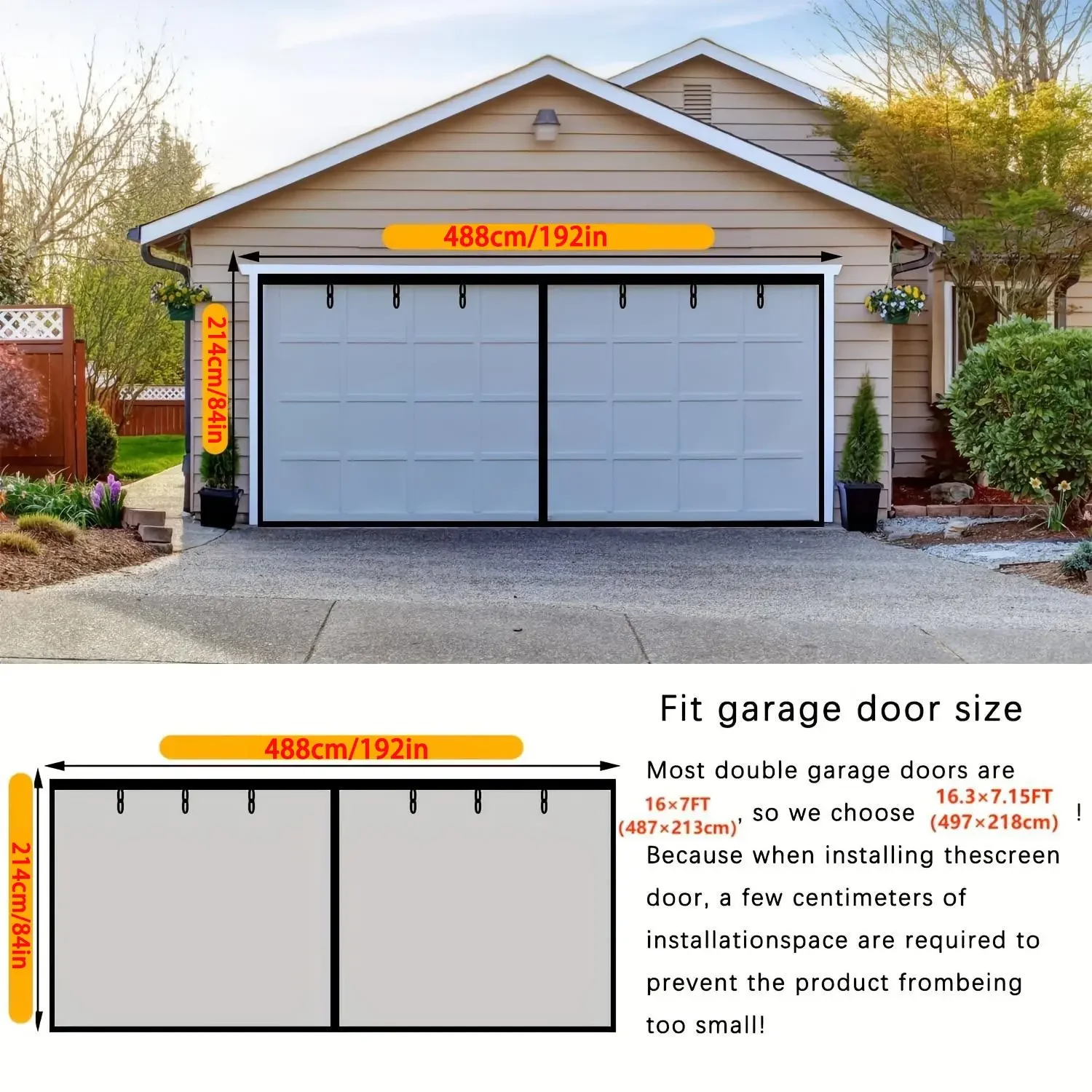 Traditional designed garage door screen, windproof and breathable mesh curtains with magnetic fixation and buckle storage
