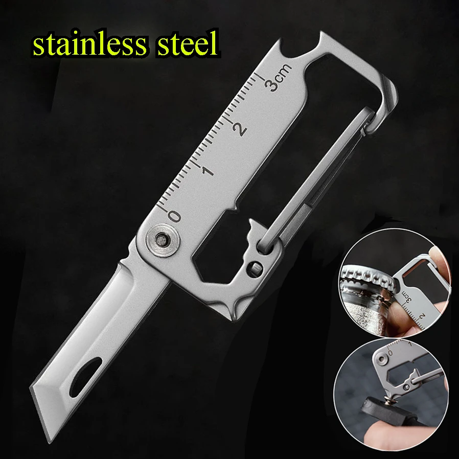 

NEW Stainless Steel Key Chain Knife Pocket MINI Folding Knife Lightweight Belt Pendant Multifunctional Screwdriver Car Key