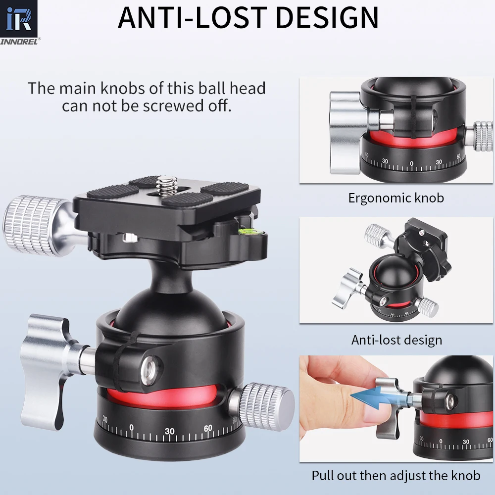 INNOREL C36 رأس كروي منخفض المستوى 36 مم CNC معدني 360 °   رأس حامل ثلاثي القوائم للكاميرا البانورامية للحامل ثلاثي القوائم، Monopod، كاميرات DSLR، كاميرا الفيديو