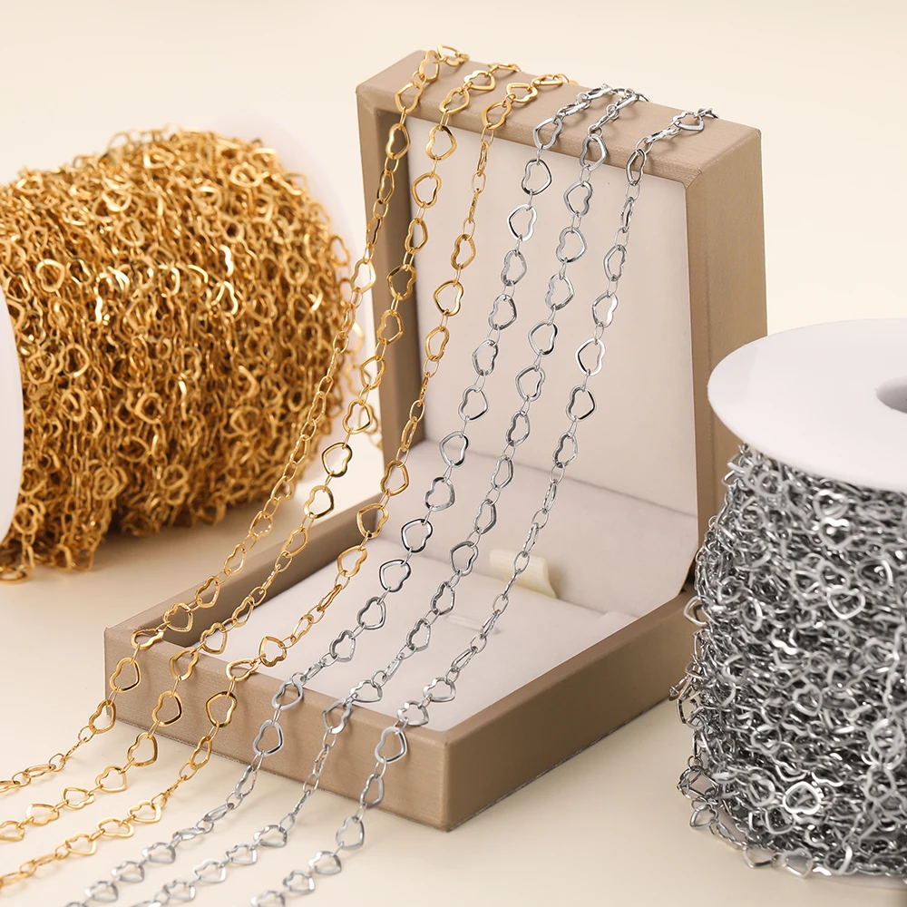 1Meter 6.5x5mm Stainless Steel Gold Color Love Heart Link Chain Handmade DIY Necklace Bracelet Anklets Jewelry Making Supplies view 3