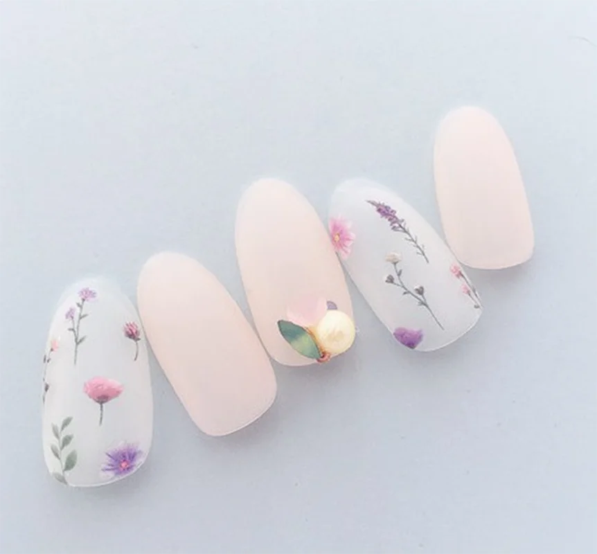 Pegatinas 3d para decoración de uñas, pegatinas de flores de pétalos morados y rosas claras para decoración de uñas, salón de manicura y belleza
