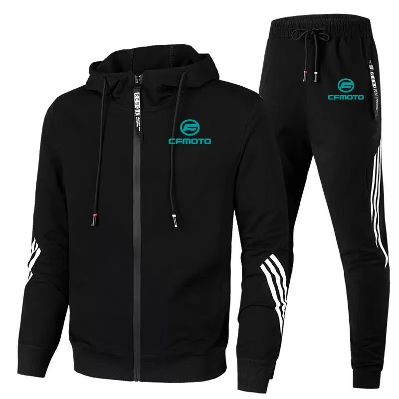 Cfmoto Men Autumn Winter Sport Suits Casual Outdoor Zipper Jackets and Sweatpants Jogging Set Male Fleece Hoodie Tracksuit