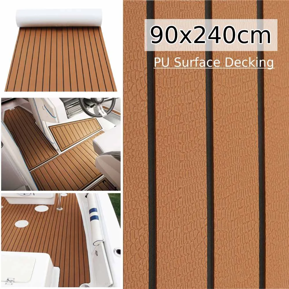 1Roll 2400x900x6mm Boat Marine Flooring Faux Teak EVA Foam Decking Sheet Decor Self Adhesive EVA Foam Floor Mat Cover Brown Gray