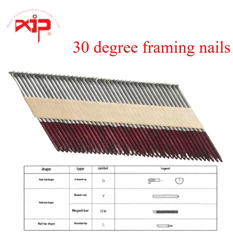 Framing Nails Hot Dip Galvanized 30 Degree Paper Tape Collated D Head Finish Nails Strip Tacks for Construction Upholstery