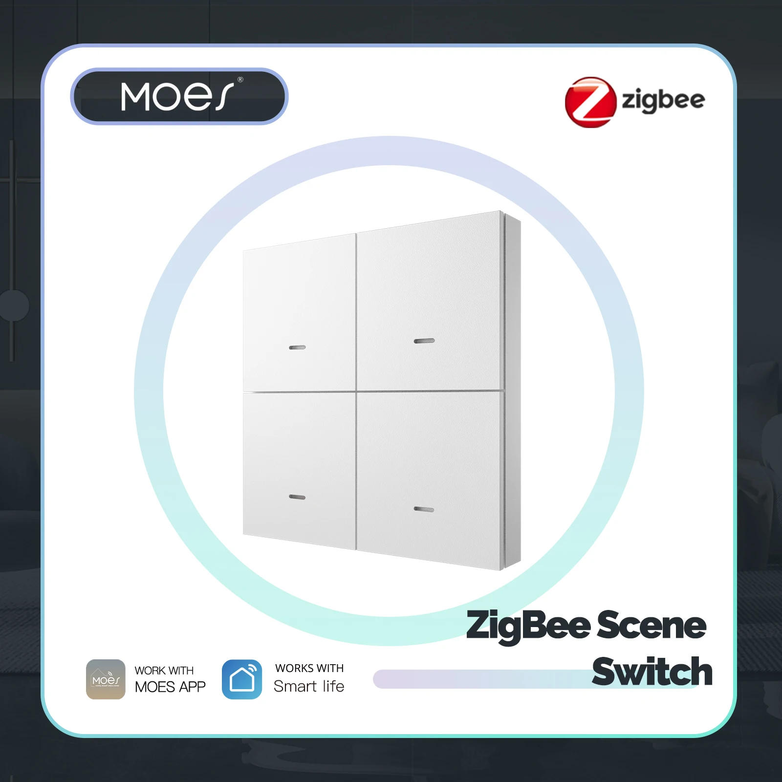 

Умный переключатель MOES Tuya ZigBee с 4 клапанами, контроллер 12 сцен, работающий от батареи, приложение дистанционного управления для домашней автоматизации