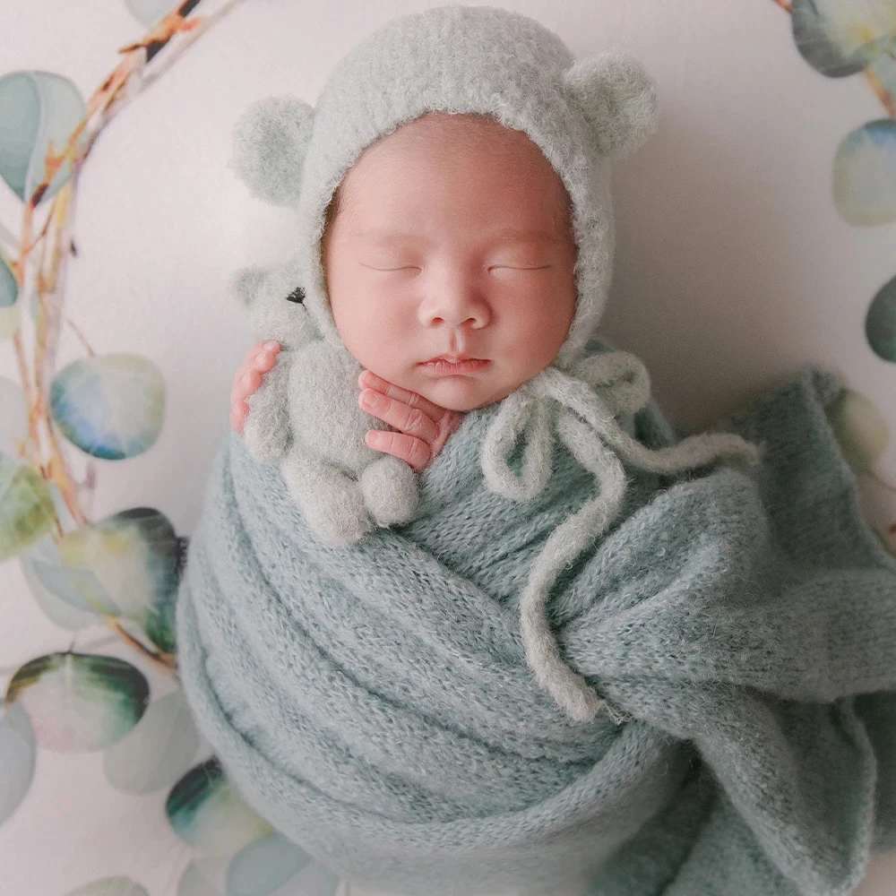 Newborn Photography Props Simple Theme 0-1 Baby Wool Hat Doll Decoration Infant Studio Photoshoot Soft Knitted Wrap Accessories