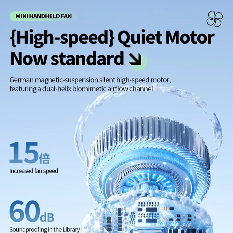 Transparent Mini Handheld Fan with LED Lighting 100 Speed Settings USB Rechargeable Portable High-Speed Electric Fan NEW