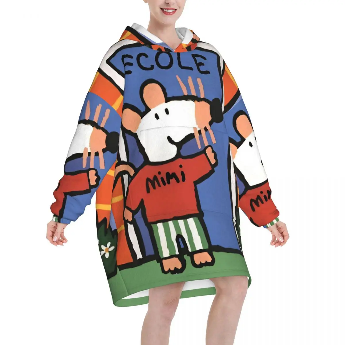Maisy Mouse Oversized Blanket Hoodie Sweatshirt Long Fleece Hooded Wearable Blanket with Large Pocket for Women Men