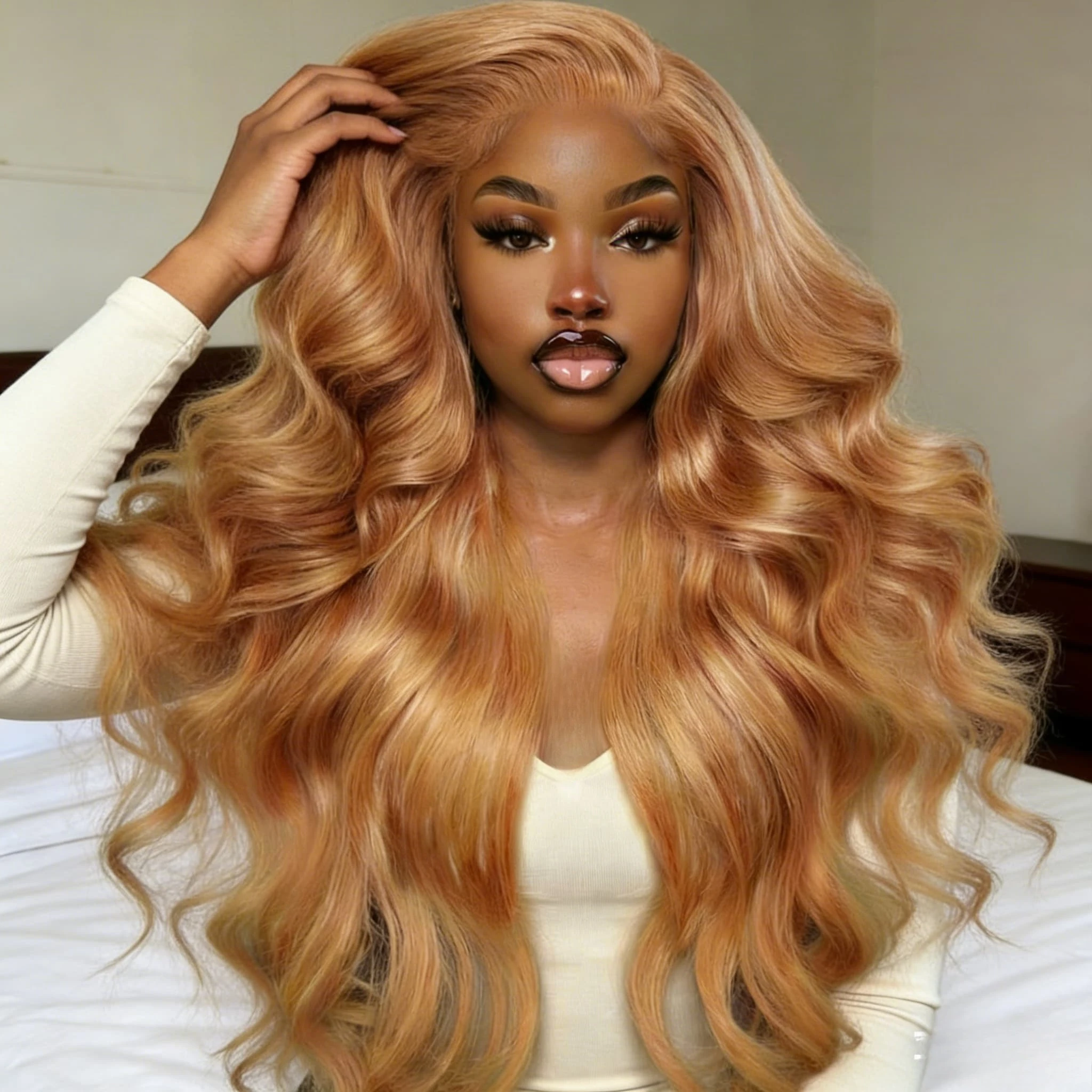 

Синтетические парики с волнистыми прядями цвета медового блонда для женщин, 13x4 HD, с синтетическим кружевным фронтом, для любого случая, чтобы выглядеть великолепно