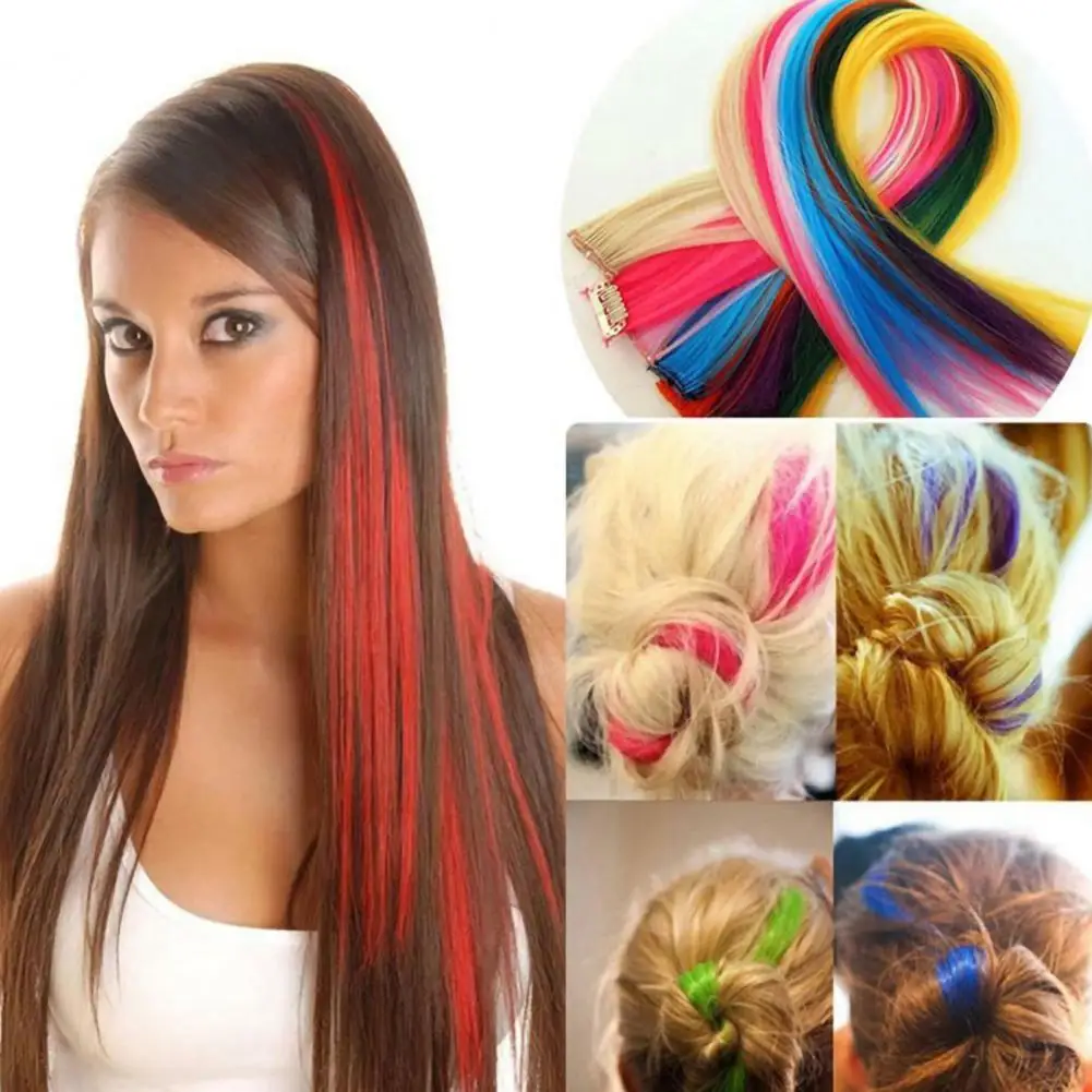 57cm Wig Colorful Heat Resistant Hair Decor Long Extension Hairpiece For Ladies Straight Fashion Rainbow Cosplay Halloween Party