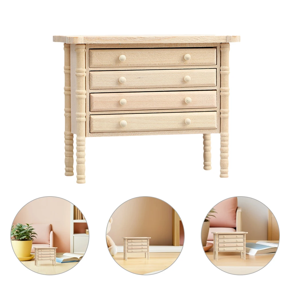 Mini cajonera de madera para almacenamiento, muebles de microescena, adornos, cómoda pequeña DIY, decorativa para casa de muñecas