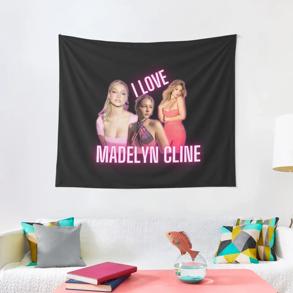 

I Love Madelyn Cline Cursed Fan Collage Neon Pink Effect Tapestry Bedroom Decoration Wall Deco Tapestry