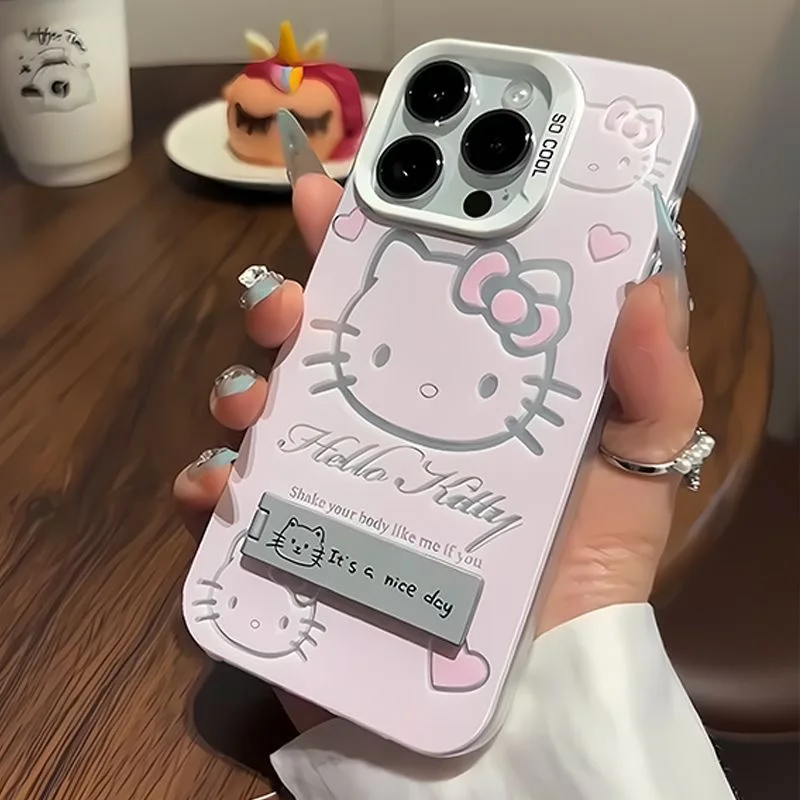 Luxury Pink HelloKitty With Bracket Phone Case For iPhone 17 16 15 14 13 12 11 ProMax XR XS 8 Plus Soft Anti Drop Silicone Cover - náhled 2
