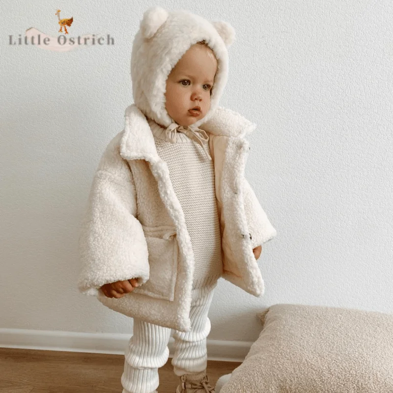 Fashion Baby Girl Boy Lamb Wool Jacket Toddler Child Thick Warm Sheep Like Coat Cotton Single Breasted Outwear Baby Clothes 1-7Y