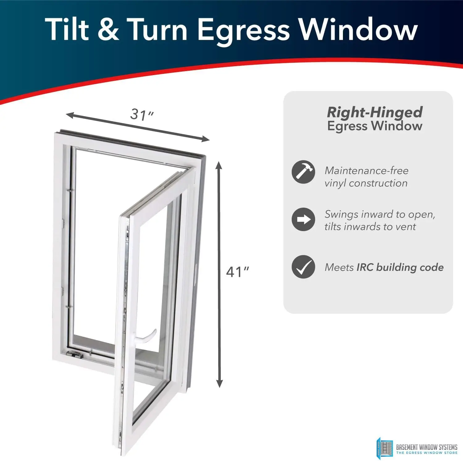 Stone 3141 Egress Tilt & Turn Window System | Includes Right-Hinged European Tilt & Turn Egress Window, Stacked Stone Easy-Well,