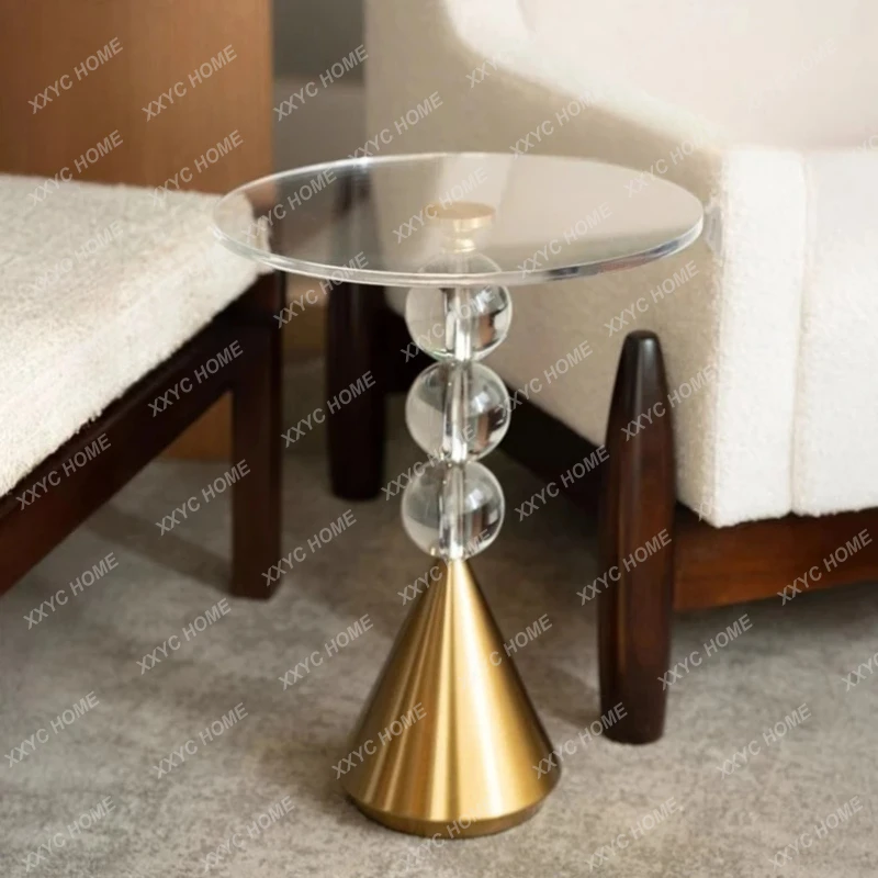 

Lminimalist transparent acrylic coffee table household sofa edge stainless steel creative base meeting table