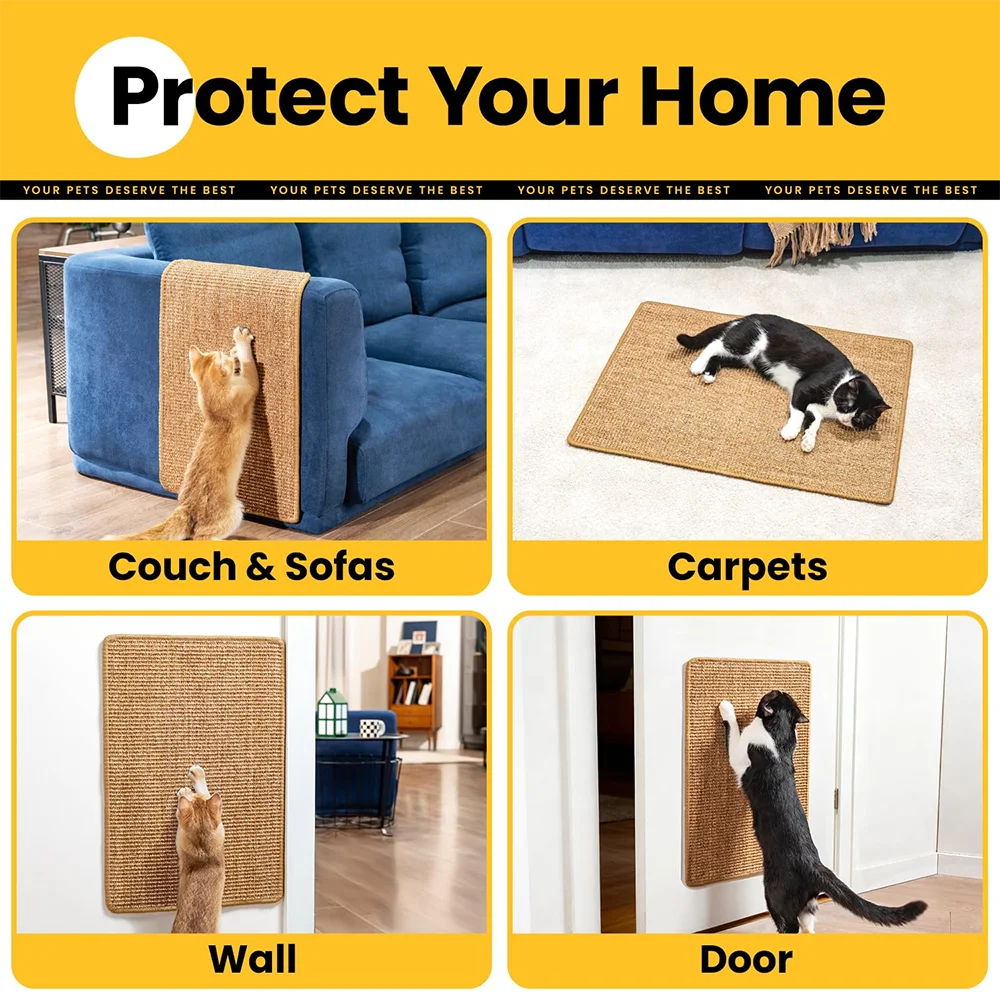Cat Sisal Mat Furniture Wall Anti-Scratch Pad Wear-resistant Cat Scratching Board for Cat Paw Training Protect Couch and Carpets