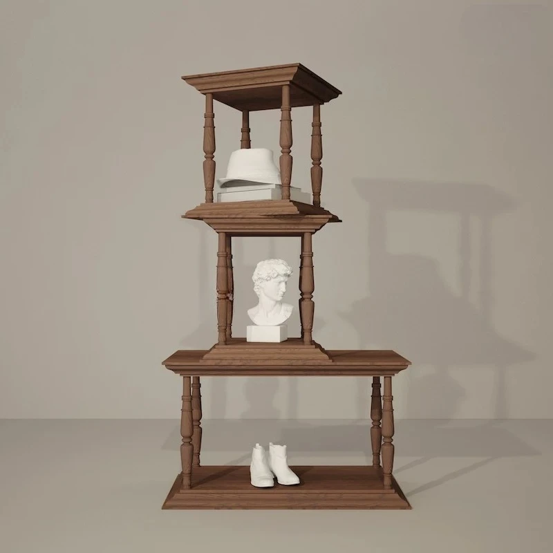 Multifunctional Movable Wood Grain Retro Nakajima Creative Boutique Showcase Floor Decorative Rack Shelf Shelf Window