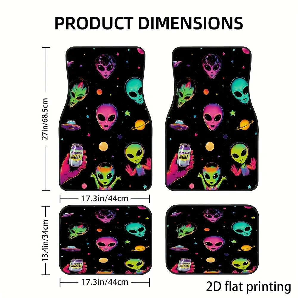 4pcs Car Floor Mats, Alien Space-Themed Pattern, Universal Car Floor Mats, Made of Polyester Fiber, Washable
