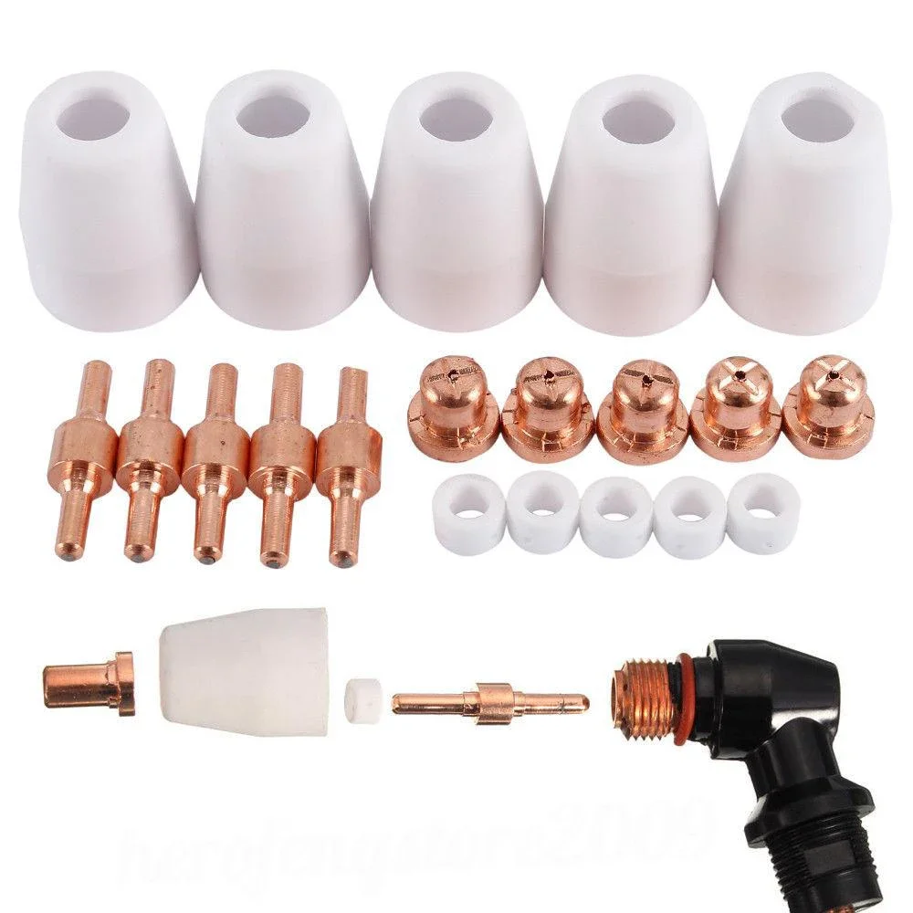 20 Piece Kit 40/PT31 Plasma Cutting Accessories Electrode Nozzle Swirl Ring Distributor Cup for Professional Cutting