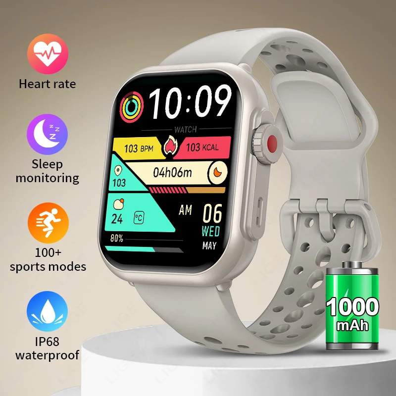 

LIGE 2026 NEW Watch For IOS Men Women Smart Bracelet 1000mAh Battery AMOLED Display Bluetooth Call Sports Waterproof Smart Watch