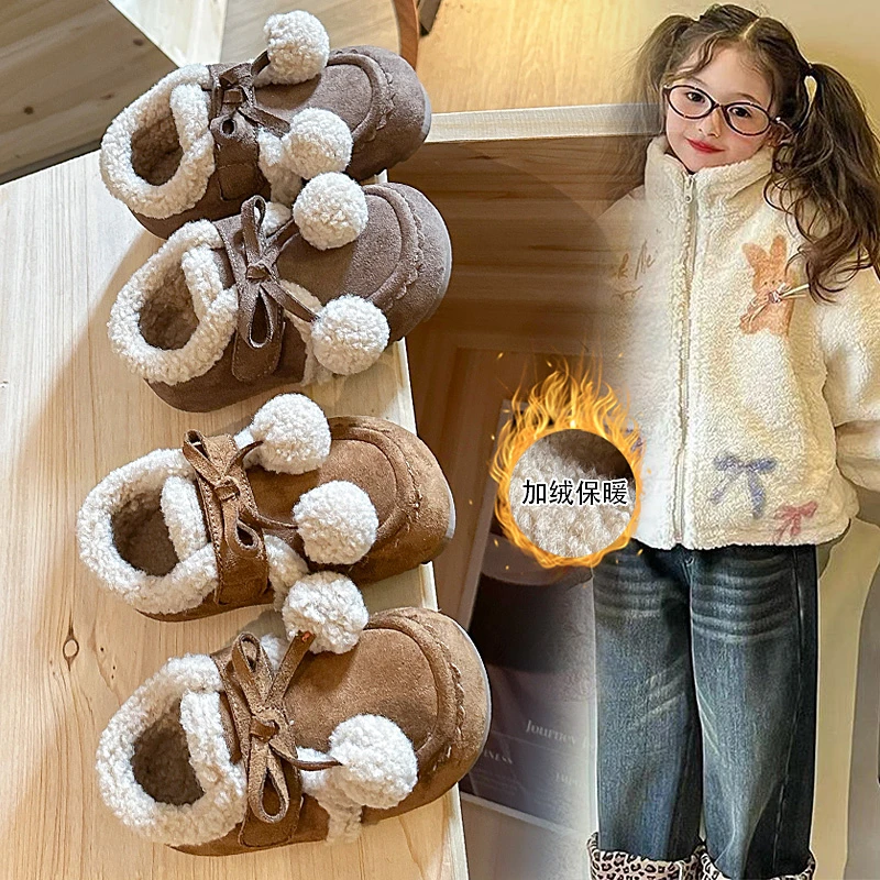 

Girls Padded Warm Cotton Shoes 2-18 Years Old Winter New Children's Flat Shoes Soft Bottom Non-slip Children's Baby Boots